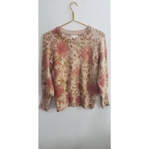Lauren Conrad Cream Pink Floral Print Pullover Sweater Cottage Womens Size S